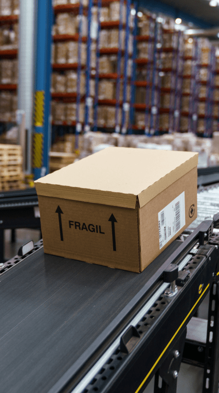 Fragil parcels on a conveyor belt.